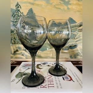 Vintage | Libby Wine Glasses | Blown Glass | Smoke Color | Pair~2 | MCM